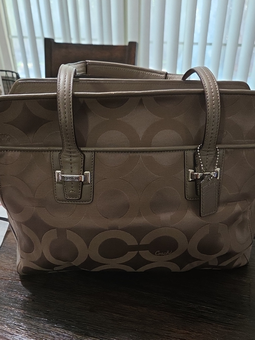 Coach Taupe Signature Canvas Tote with Leather Trim